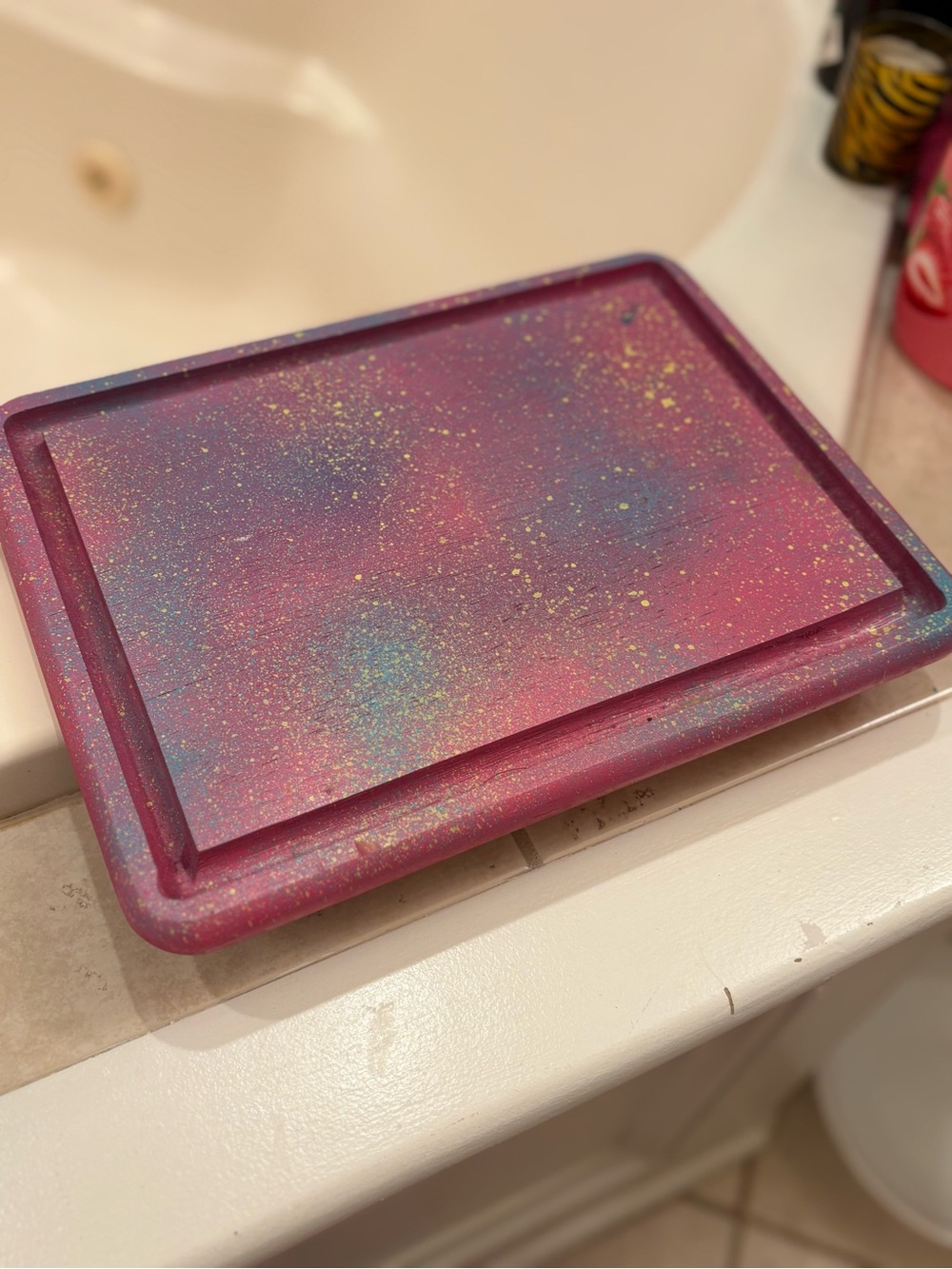 Hand-Painted “Rainbow Splash” lap/decorative wood Tray-Free Gift!